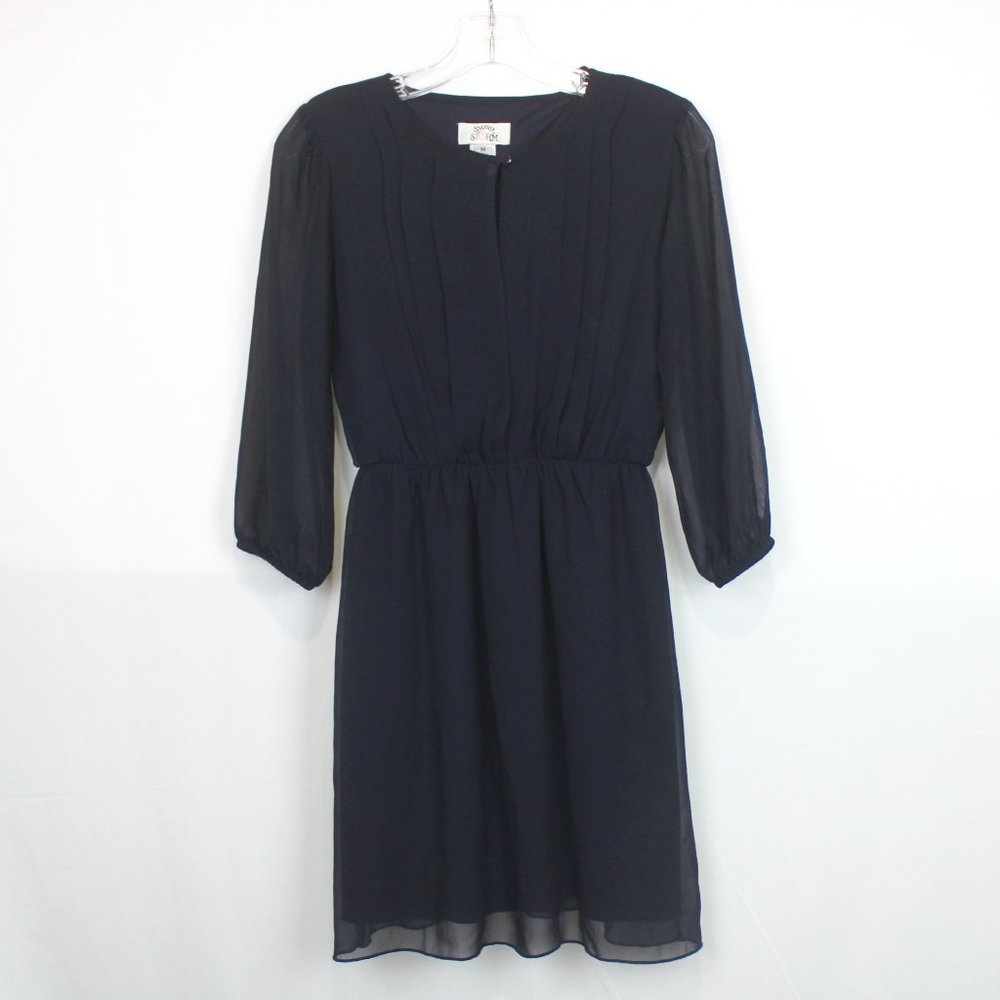 Sweet Storm Dark Navy Blue Mid Long Sleeve Dainty Dress